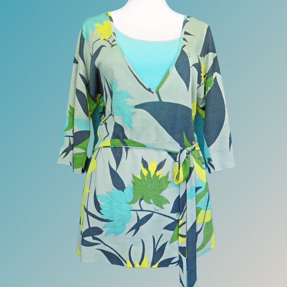 Green Yellow and Aqua Top by Designer Emilio Pucci Floral Knit Tunic .…425 - Picture 2 of 14